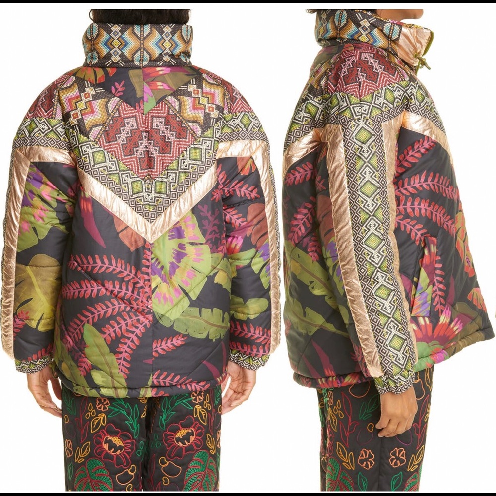 Farm Rio Tropical Rauti Metallic Revers Puffer Jacket - Picture 3 of 10